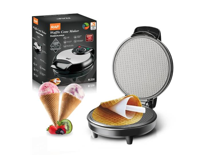 Machine à gaufres et cornets de crème glacée électrique 1200W pour gaufrettes croustillantes, machine à sandwichs et crêpes pour le petit-déjeuner domestique