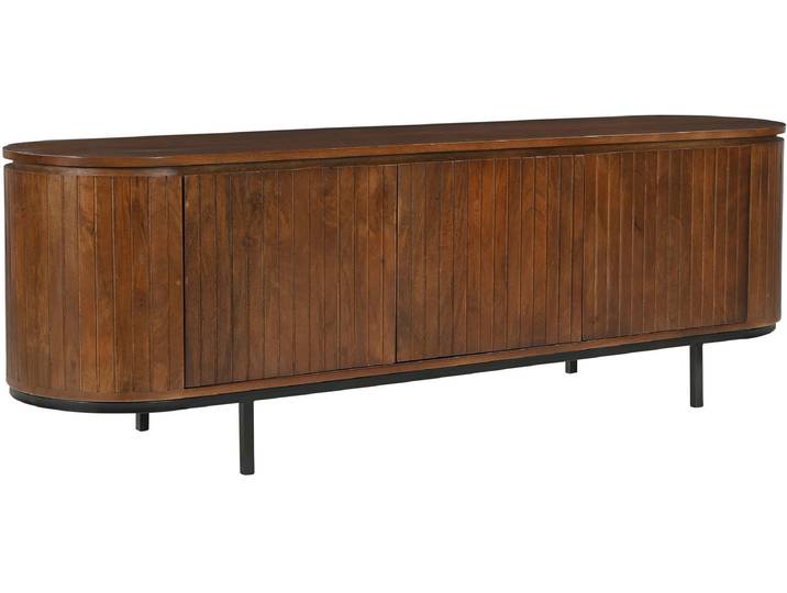Lowboard SIT Liverpool aus massivem Mangoholz mit Lamellenfront & 2 Fächern , beige (natur, schwarz), B:170cm H:56cm T:43cm, Massivholz, Metall, Sideboards, Lowboard, Abgerundete Ecken & zarte Lamellenfront aus massivem Mangoholz