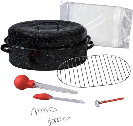 Famanu Ovales Bratpfannen-Set mit Thermometer und Marinadetassen - 19 Zoll, 10-teilig