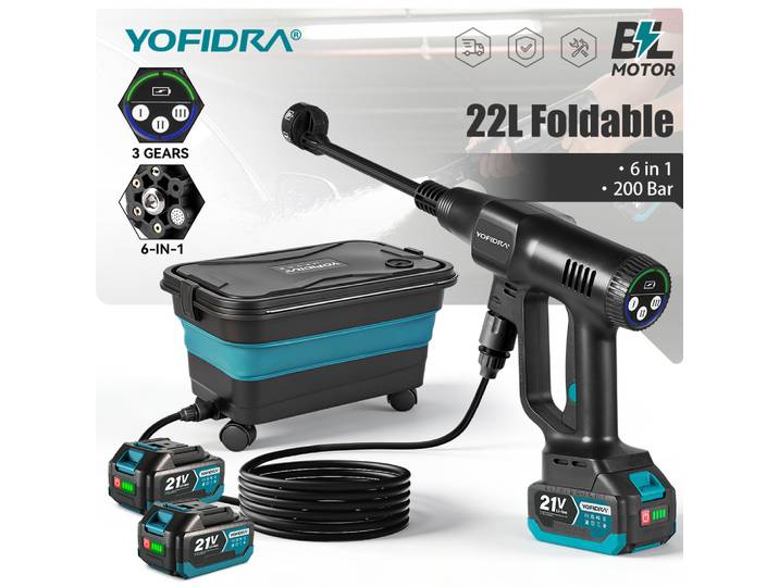 Pistolet de lavage haute pression sans fil YOFIDRA 200 bars, 6-en-1, portable, pour lavage de voiture, pulvérisation d'eau, nettoyage de jardin, outil électrique compatible avec batterie Makita 21V.