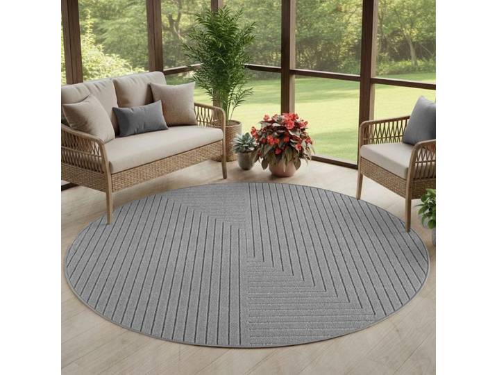 Carpettex Tapis à Poils Courts Rond 160 cm Gris Tapis Skandi Boho pour Salon et Chambre Terrasse Balcon Intérieur balcon