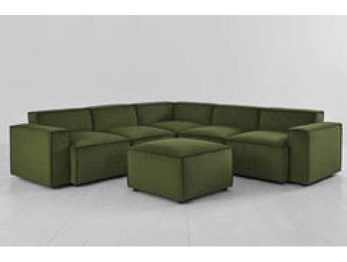 Ecksofa Model 03 mit Polsterhocker, Laubgrün