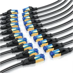 Primewire 20x CAT 7 Netzwerkkabel Flach Baumwollmantel, LAN Patchkabel Datenkabel, Flachbandkabel Verlegekabel (U/FTP, 0.25 m), Netzwerkkabel