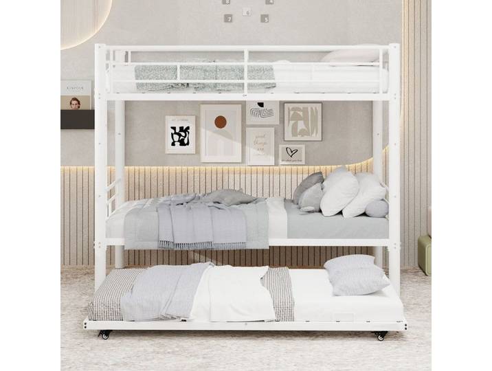 Ulsam Lit Superposé 2x90x190 cm avec Lit Gigogne - en Métal - Séparable en 2 Lits Simples - Barrières de Sécurité Haute - Blanc