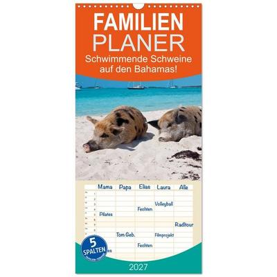 Familienplaner 2027 - Schwimmende Schweine auf den Bahamas! mit 5 Spalten (Wandkalender, 21 x 45 cm) CALVENDO
