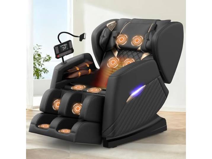Srfzluxy Massagesessel, Ganzkörper-Massagesessel mit 16 Massagerollen, 8 Airbags, Lendenwirbelheizung, Wadenroller- und Airbag-Massage, Bluetooth-Lautsprecher, Touchscreen-Fernbedienung