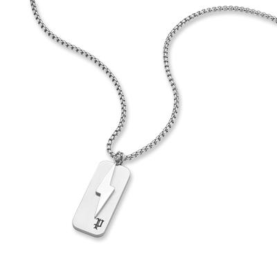 Kette mit Anhänger POLICE "Strike Dog Tag Blitz", edelstahlfarben, schwarz, Halsketten, Herren, Edelstahl, L: 55 B: 2,5mm, B:2,5mm