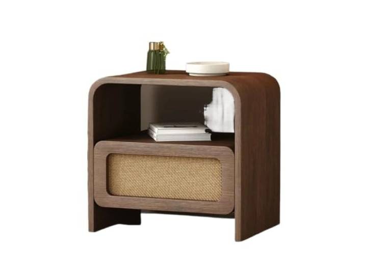 LXLAEOANG Kaffee-Retro-Nachttisch Regal Kommode Rattan Hidden Master Nachttisch(Brown)