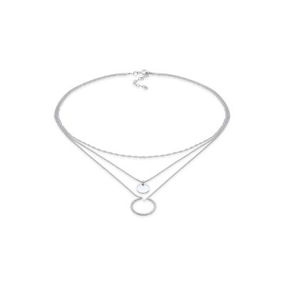 Silberkette ELLI "Halskette Layer Plättchen Kreis Gedreht Anhänger 925 Silber" Gr. 36, silber, Halsketten, Damen, Silber 925 (Sterlingsilber), Silberkette