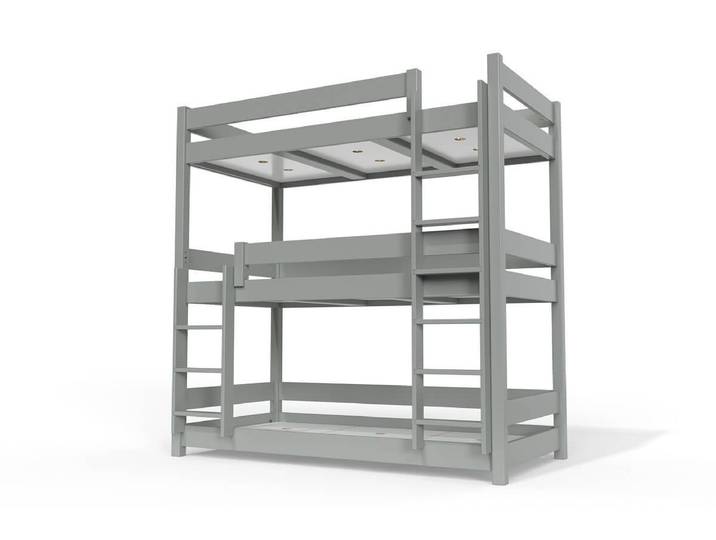 Lit superposé 3 places 90x190 en bois massif ABC 90x190 Gris