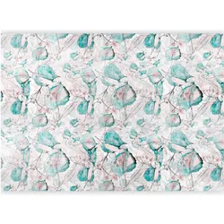 Artgeist, Tapete, Fototapete - Autumn souvenirs - floral pattern with turquoise leaves (300 x 210 cm)