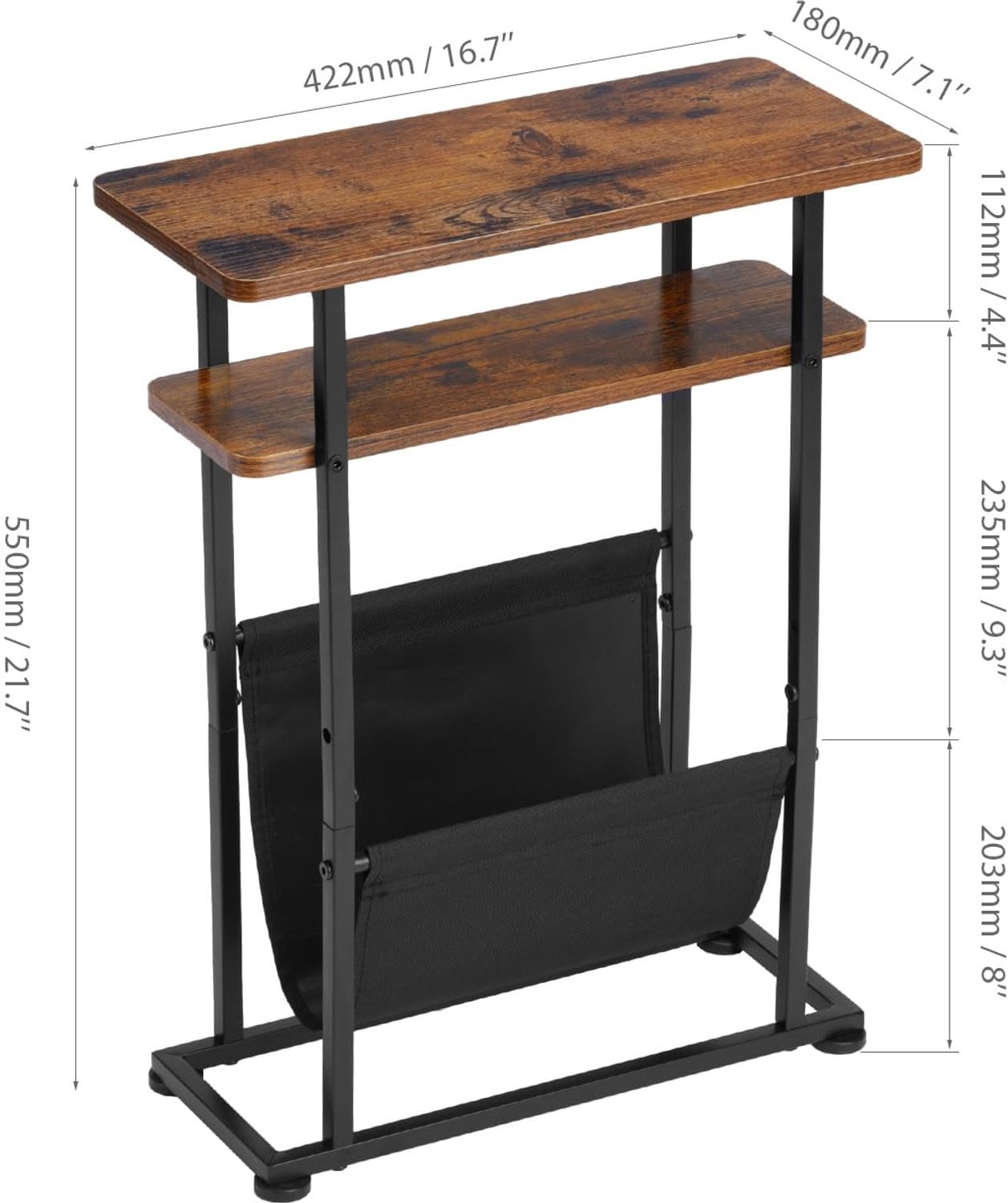 SnelShoppen Slanke Bijzettafel met Tijdschriftenhouder - Rustiek Bruin