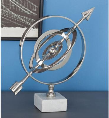 ARCILLA ELEMENTAL Silver Aluminum Metal Armillary Globe with Marble Base