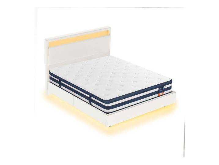 VASAGLE Polsterbett Bettgestell, Doppelbettgestell, Bett mit LED-Beleuchtung, wolkenweiß