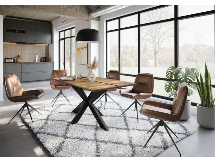 Esstisch Mango 180x90x74 natur lackiert / Epoxid schwarz, Kreuzgestell anthrazit matt EPOXY