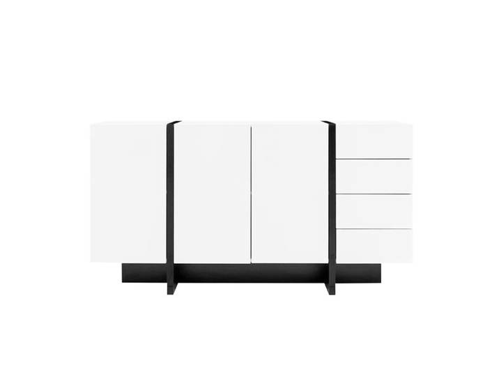 Buffet moderne - 150x40x80.5cm - 2 portes - 4 tiroirs - Blanc brillant