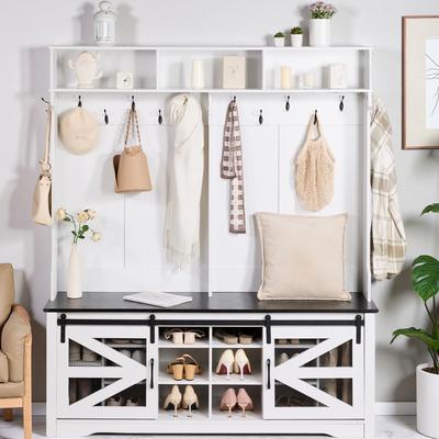 ZWYO HOSIMU "59"" Wide Mudroom Bench with Storage, Seating, Adjustable Shelves and 12 Hanging Hooks for Mudroom, Entryway, Hallway"