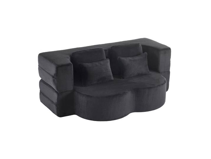 Canapé convertible en velours noir avec 4 coussins 198 x 60 x 76 cm