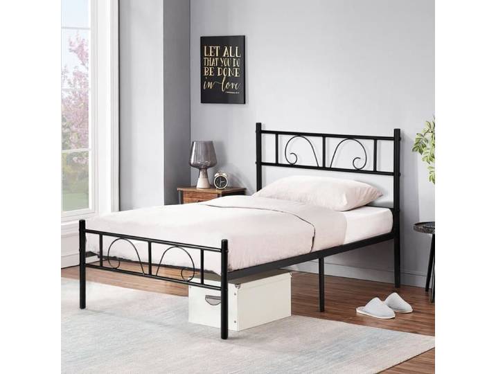 Cadre de lit simple - FURNITURER - Design Papillon - Métal - 90 x 190 cm - Noir - Portance 120+ kg