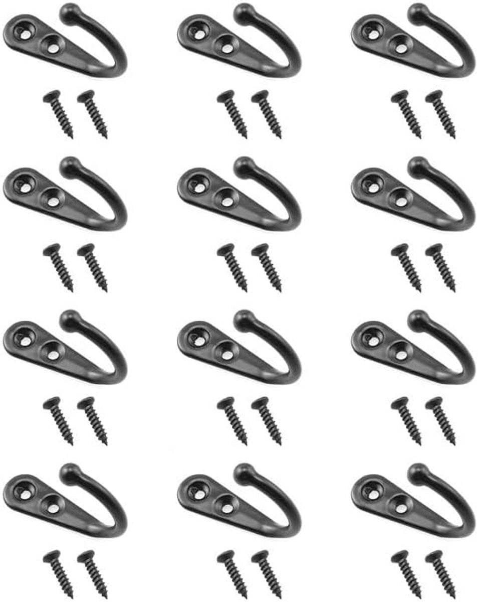 12x Zwarte Metalen Wandhaken voor Handdoeken, Kapstokken en Kleding - Heavy Duty Ophanghaken