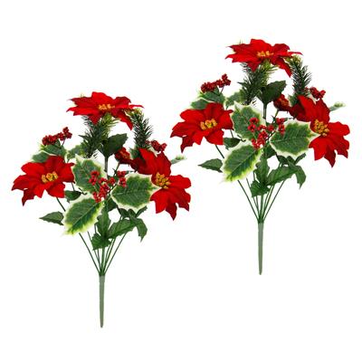 Kunstblume I.GE.A. "Poinsettiastrauß", rot, B:30cm H:45cm L:18cm, Polyester, Kunstpflanzen, 2er Set Bouquet aus Weihnachtsstern Ilex Beeren Tanne Weihnachtsdeko