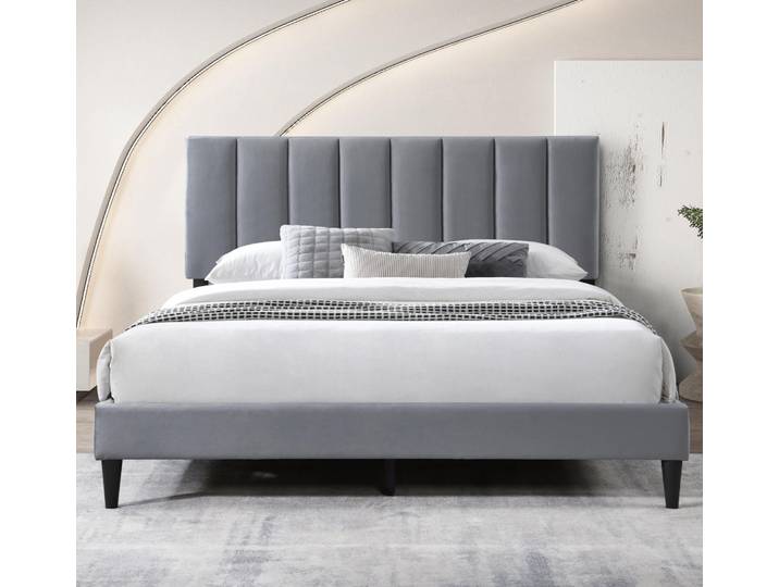 Polsterbett 140x200 und 160x200 cm Doppelbett mit Lattenrost und weichem Bezug, Bettgestell, vertikaler Steppung, 140x200 cm, Grau
