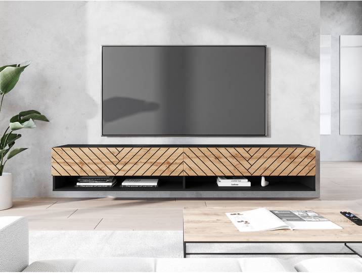 Lowboard HOME AFFAIRE, schwarz (graphit schwarz matt, votan eichefarben gefräst), B:180cm H:30cm T:31cm, Sideboards, Lowboard, stehend und hängend
