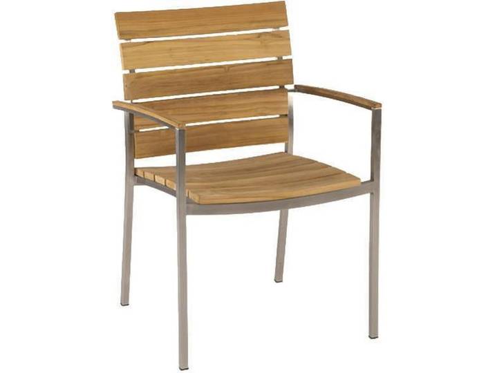 Stern Stapelsessel, Edelstahlfarben, Teakfarben, Holz, Metall, Teakholz, eckig, 58x85x55 cm, stapelbar, Holzmöbel, Sitzgelegenheiten Holz, Gartensessel Holz