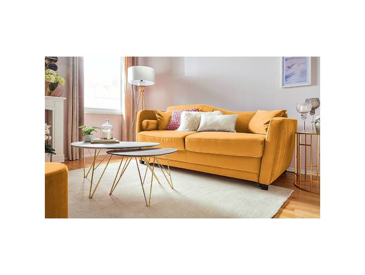 Schlafsofa Teresina mit Matratze Gelb/Maisgelb Samt 212cm Ausrichtung links Glamour