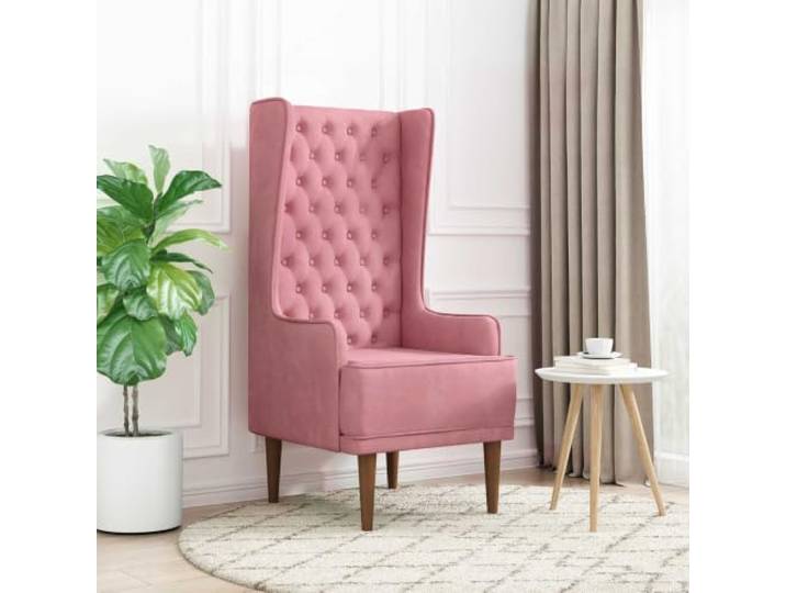 Hochlehner Sessel Rosa Samt Chesterfield Knopfheftung Samtbezug 100 % Polyester, Gummibaumholz-Beine, Schaumstofffüllung, Chesterfield-Knopfheftung, für Wohnzimmer und Büro
