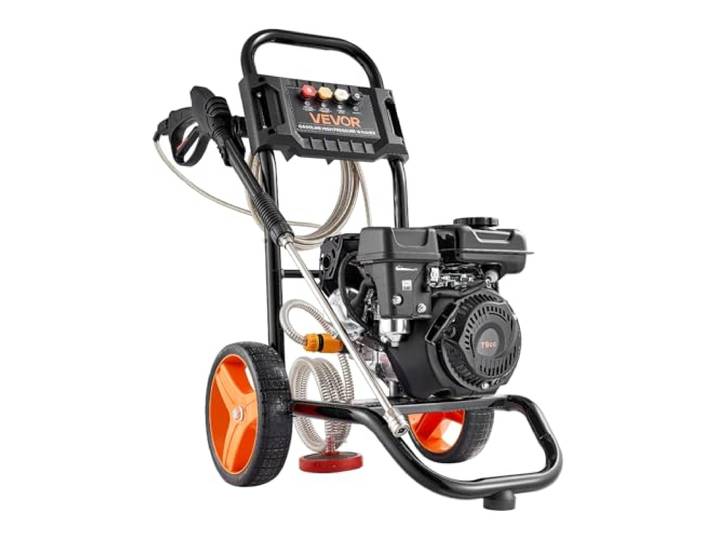 VEVOR Nettoyeur Haute Pression à Essence 200 Bar Laveuse Haute Pression à Essence Max. 7 L/Min pour Voitures\, Clôtures\, Allées\, Maisons\, Terrasses\, Meubles\, Pompe Alu\, avec Pistolet et Lance\, 4 Buses