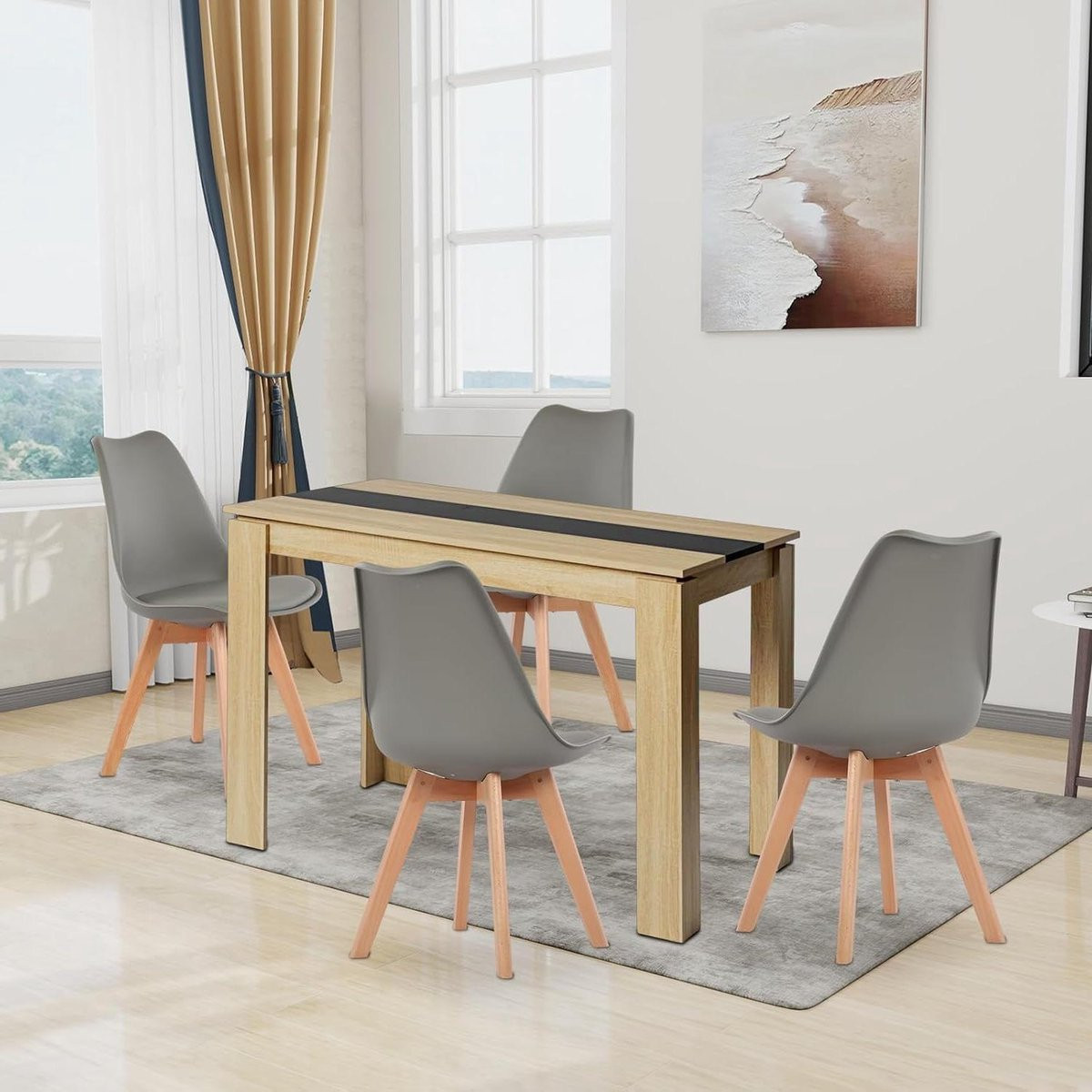 Eetkamergroep met eettafel en stoelen, krasbestendig oppervlak, eiken en grijs, 110 cm