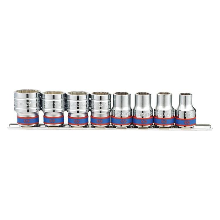 King tony Juego de Vasos 1/2" Bi-Hexagonales 10-22mm sobre Rail (10 mm, 12 mm, 13 mm, 14 mm, 17 mm, 19 mm, 21 mm, 22 mm) (4010MR)