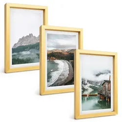 BILDER SET 3er Set - 20x30 cm Goldrahmen - Holzhaus an Bergstränden