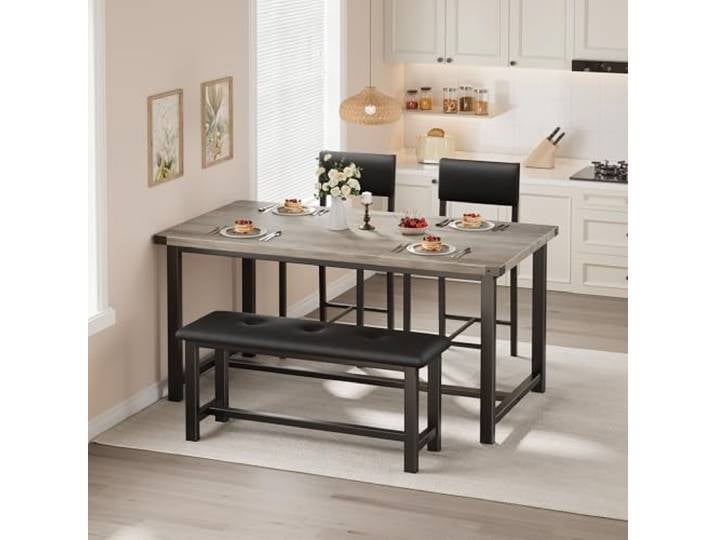 GarveeMore Esstisch Set Mit 2 Gepolsterte Stühlen & Banken, 4-Teiliges Küchentisch-Set, Platzsparende Essgruppe Für Esszimmer, Küche, Wohnzimmer