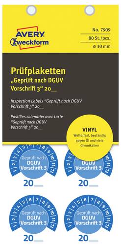 Avery-Zweckform 7909 Prüfplakette 20XX Blau (Ø) 30mm 30mm 80St.