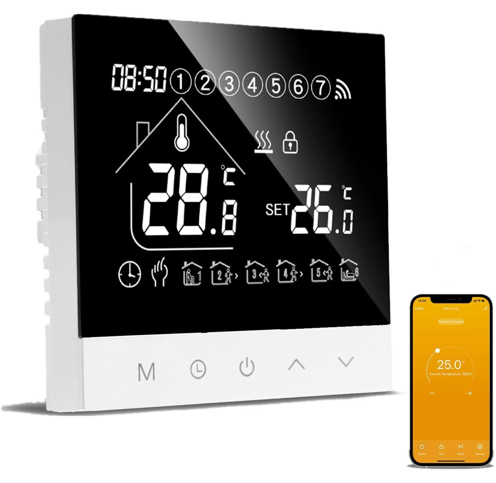 Selius Slimme Thermostaat voor Ketelverwarming - Wifi, Programmeerbare Thermostaat met Touchscreen