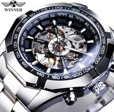 Uplifted Finds WINNER Classic Skeleton Watch For Men Luminous Mechanical Timepiece hand Wind Black