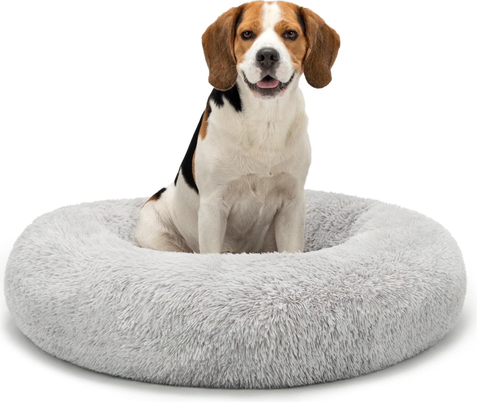 Lionto Donut hondenbed, rond hondenbank met pluche bekleding en antislipnoppen, lichtgrijs, Diameter: 80 cm