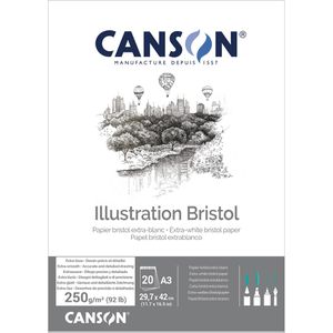 Canson Zeichenblock Illustration Bristol Block, A3, 250 g/m², weiß, geleimt, 20 Blatt