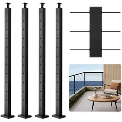 VEVOR Kabelgeländerpfosten, 4er-Pack, 1067x50,8x50,8 mm, vorgebohrtes horizontales Loch, Edelstahl SUS304, gebogene horizontale Halterung, für Handlauf, Balustrade, schwarz, 4JZLGZXHS106URZU0001V0