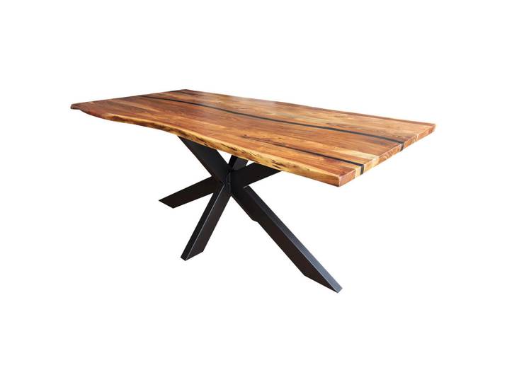 P & B Esstisch, Akazie, Holz, Akazie, massiv, organisch, X-Form, 90x76x160 cm, Esszimmer, Tische, Esstische, Baumkantentische