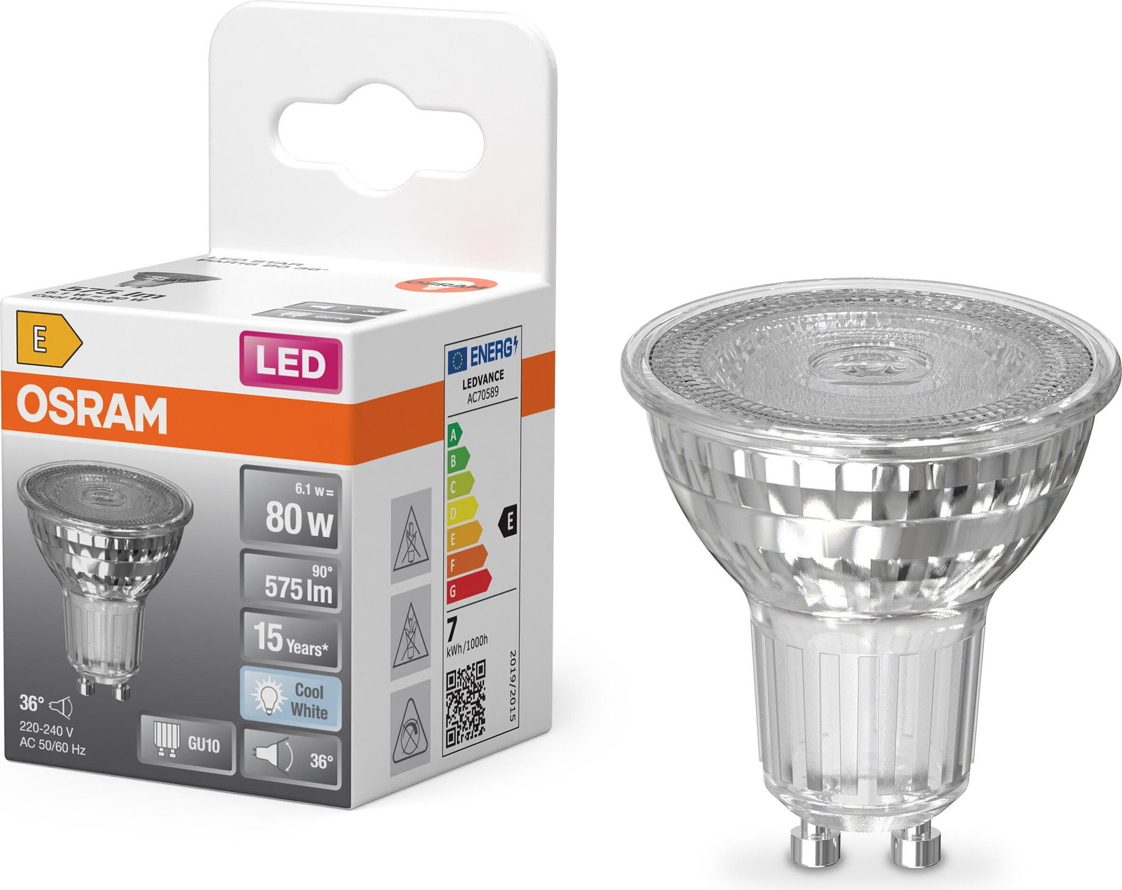 Osram LEDRefl PAR16 LED-lamp, 6,9W, GU10, 575lm, 4.000K, 36°