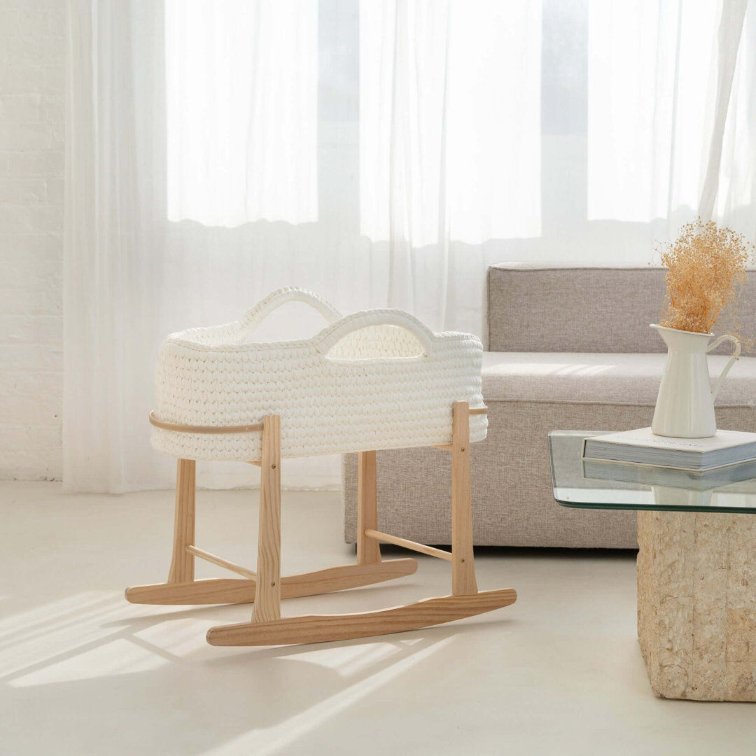 Norden Home Crochet Moses Basket White 24cm H X 28cm W X 75cm L