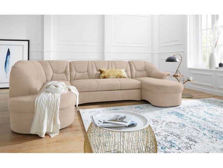 Wohnlandschaft Sarafina, Luxus-Microfaser, Beige, 295×180 cm, U-Form, Federkern, Klassisch, Domo-Collection