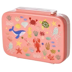 RICE Plastik Brotdose Ocean Print, Koralle, Blau, x 16 x 5 cm