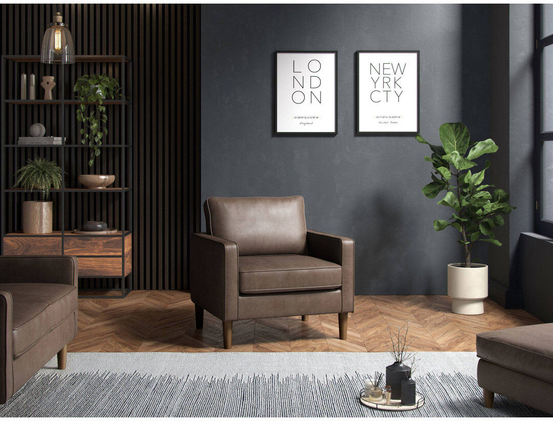 17 Stories Henry Faux Leather Armchair Brown 82cm H X 82cm W X 75cm D