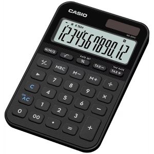 Casio Taschenrechner MS 20YC BK, mit Zeitberechnung, 12-stelliges LC-Display, Solar- & Batteriebetrieb