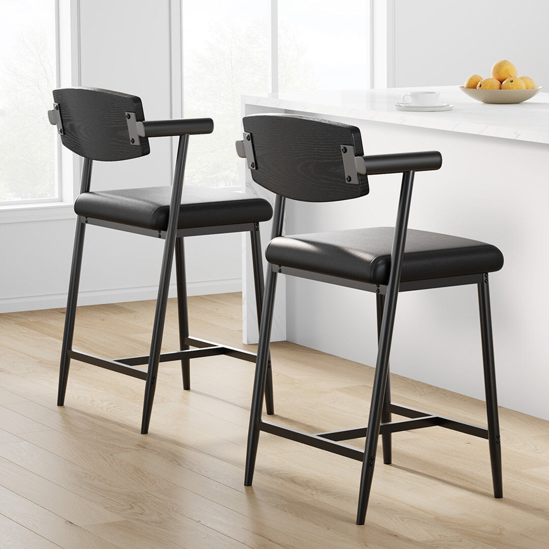 17 Stories Counter Stool with Metal Frame Black 18cm H X 97cm W X 47cm D