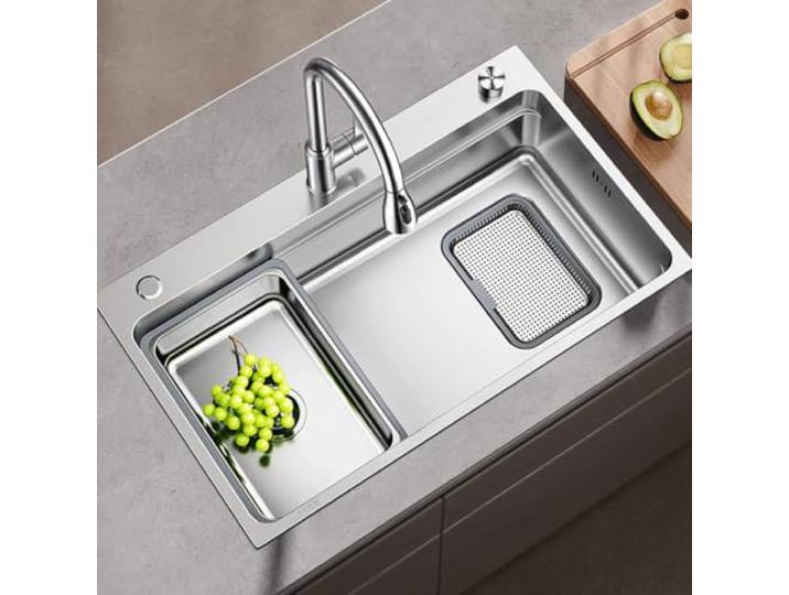 Unterbau-Spülbecken,Edelstahl,Einzelbecken,Arbeitsbecken, tiefes Spülbecken Tiefes Einbau-Spülbecken mit einem Becken, aus Edelstahl, Unterbauausführung(75/46/cm/29.5/18.1/in)